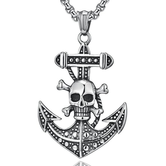 ❤️Halloween style Viking skull bat anchor necklace, N90201P146 - Picture 6 of 8